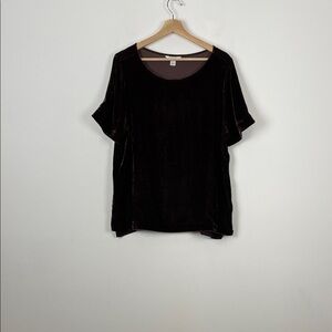 Sundance Velour Short Sleeve Pullover Elegant Soft Velvet Women L Scoop Neck Top